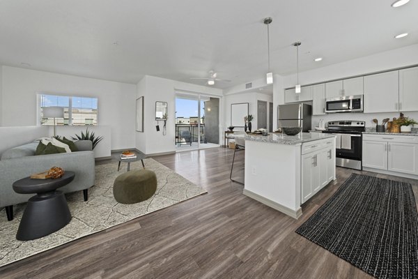 Kitchen with modern appliances and granite countertops at Cardinal 95 Apartments luxury homes