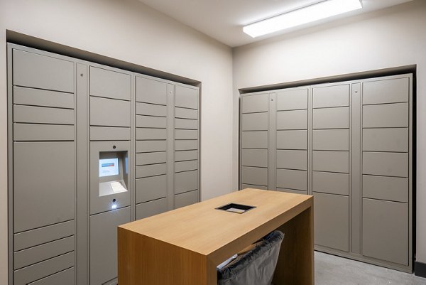 Secure parcel locker at The Hayden Apartments, Greystar luxury apartments, ensuring convenient package retrieval for residents