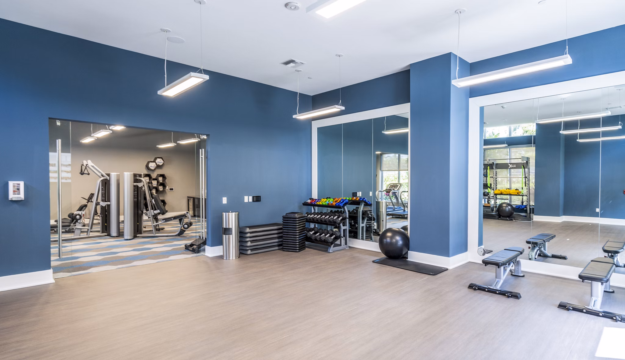 State-of-the-art fitness center at Overture Doral Apartments featuring modern equipment for an active lifestyle