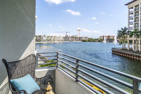 Scenic patio with modern seating at Overture Doral Apartments, ideal for relaxation and outdoor dining