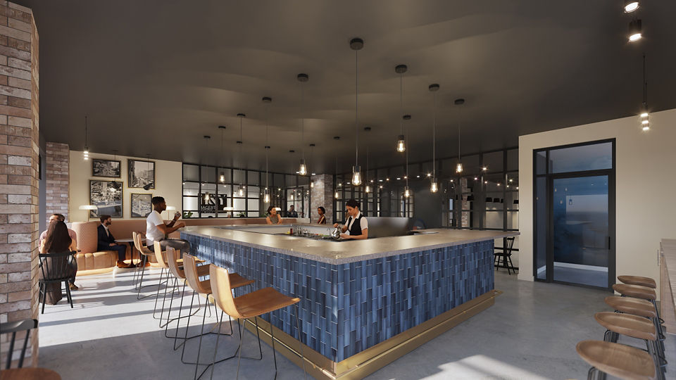 Clubhouse featuring modern design and cozy seating at Hagert and York Apartments luxury community