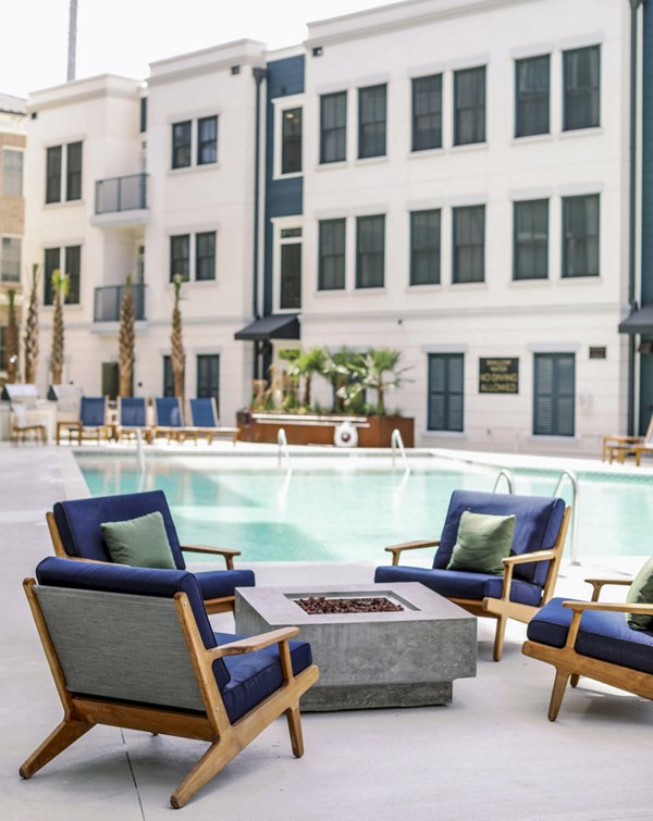 fire pit/pool patio at The Merchant Apartments