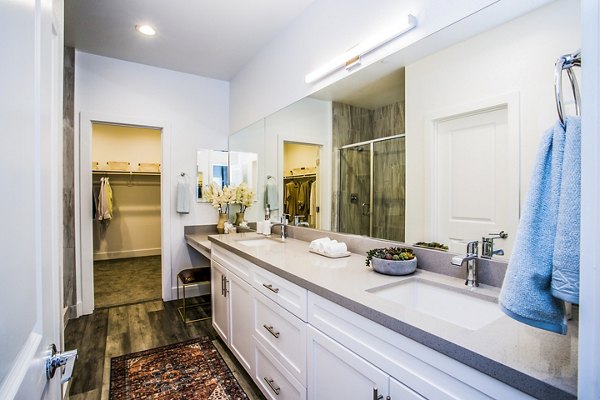 Luxurious bathroom with modern fixtures at Townes at Peace Way Apartments, perfect for relaxation and style seekers