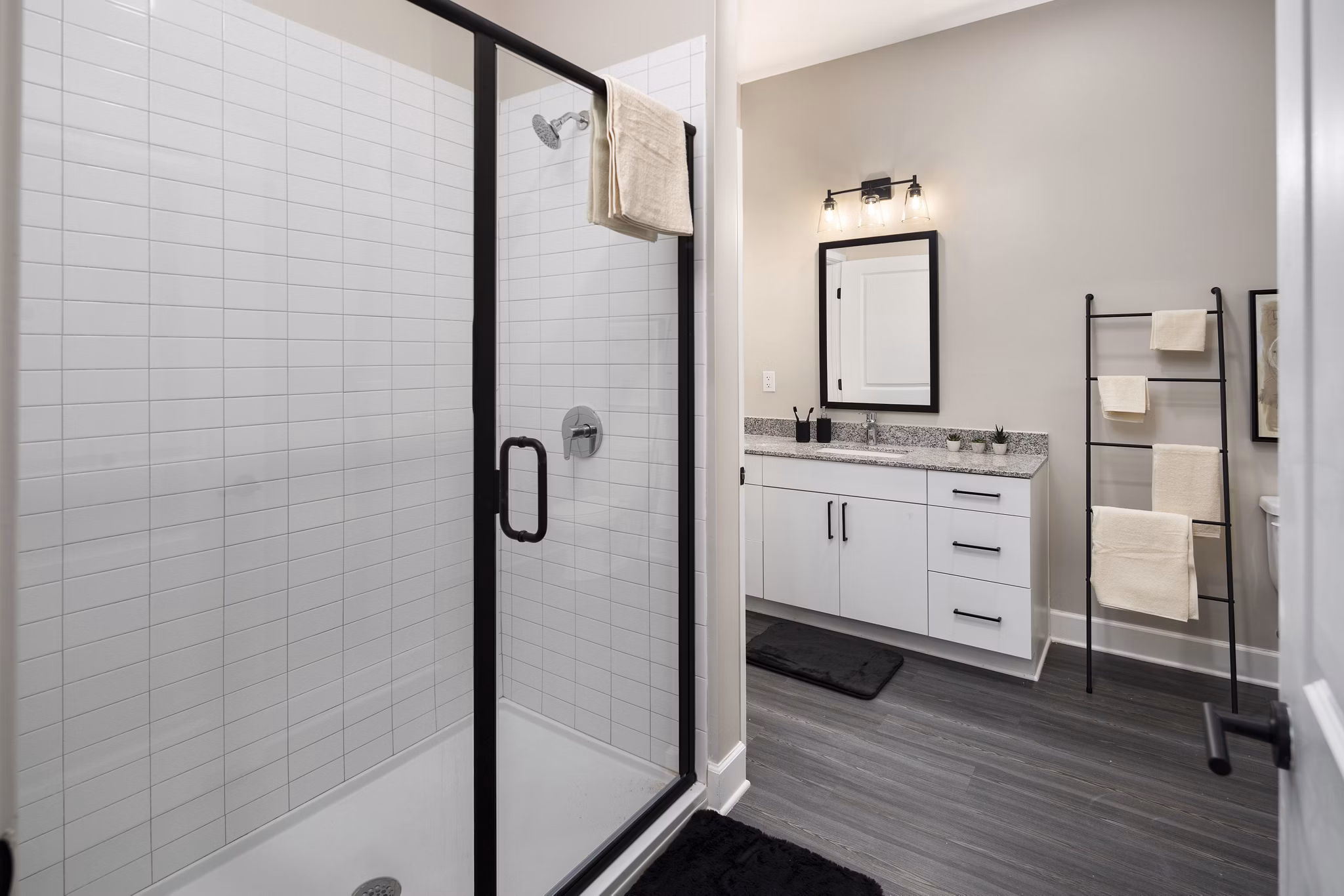 Modern bathroom with sleek finishes in The Crossings Apartments