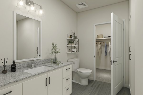 bathroom at The Crossings Apartments