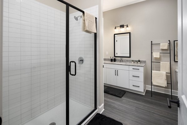 Modern bathroom with sleek finishes in The Crossings Apartments