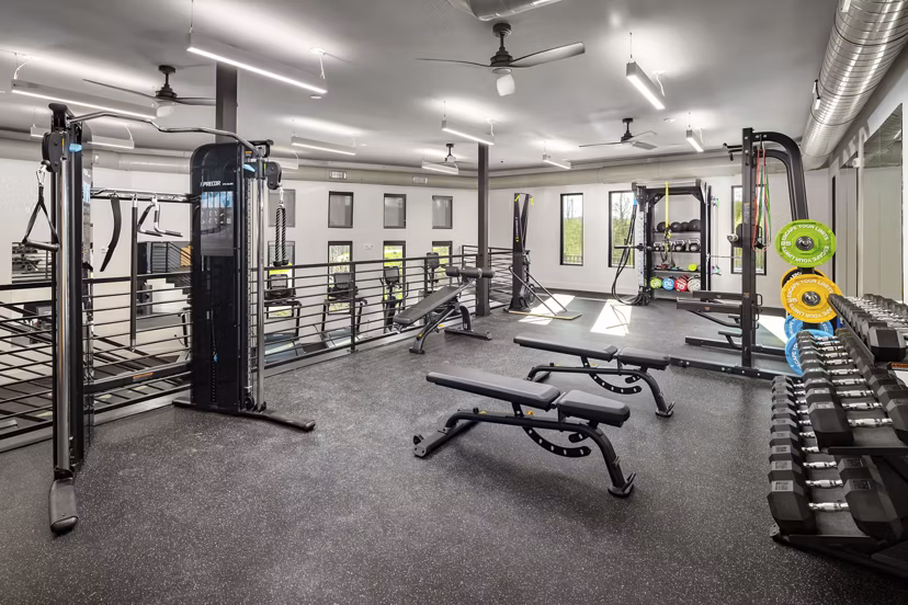 fitness center at The Crossings Apartments 