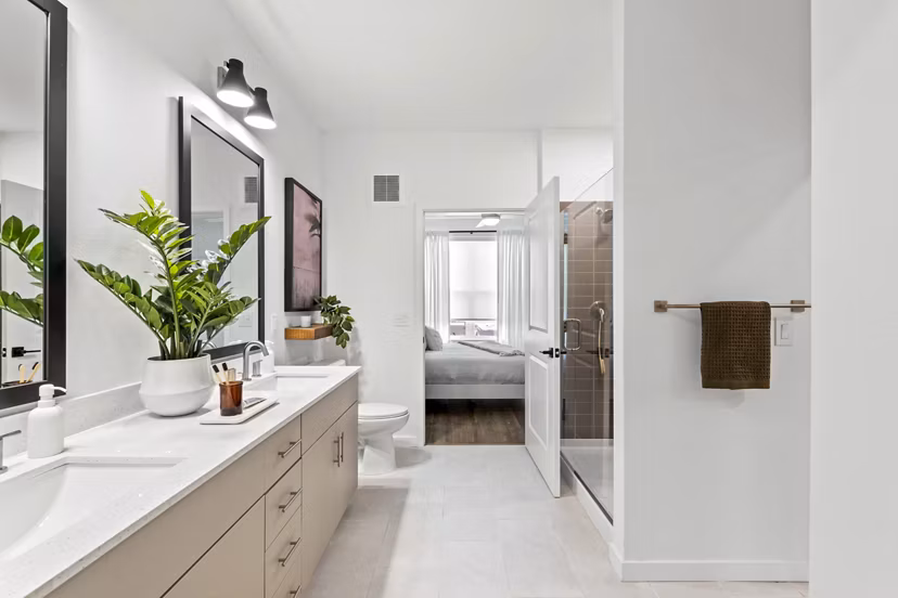 Bathroom with modern fixtures and sleek design at Soluna Apartments