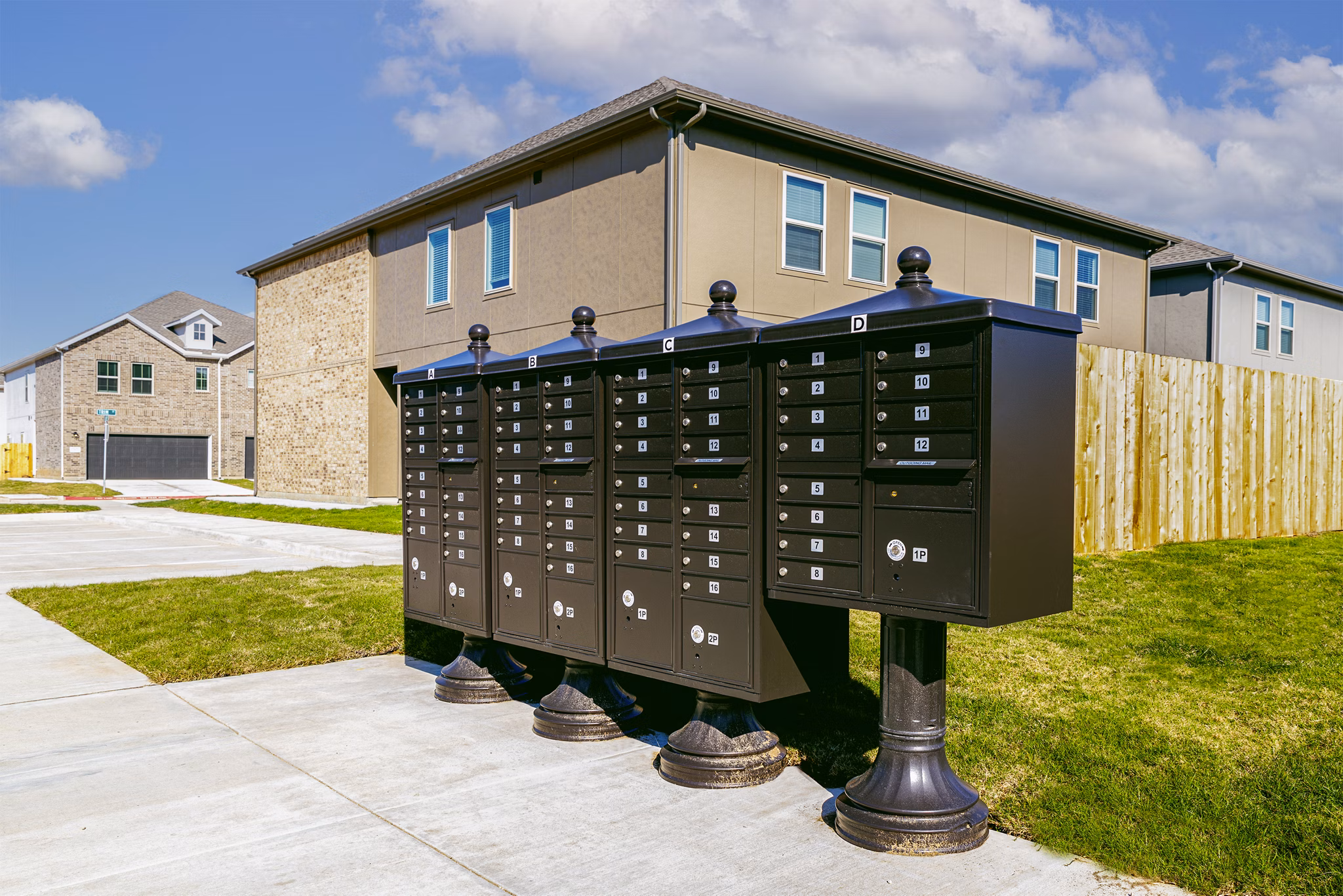 Balcara at Meridiana Homes: Modern residence mailboxes in luxury apartment community