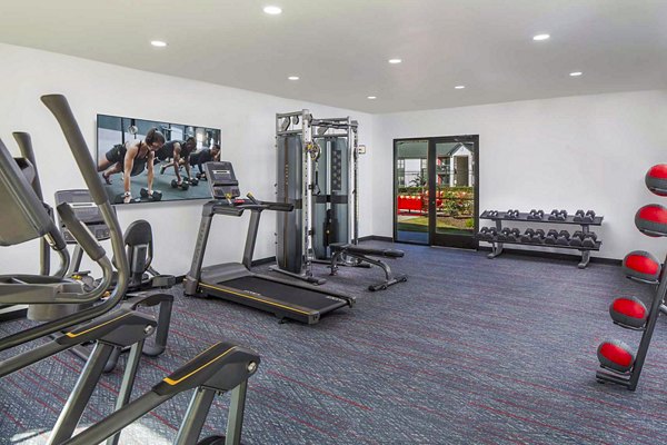 Fitness center featuring modern equipment at The Oakley Apartments