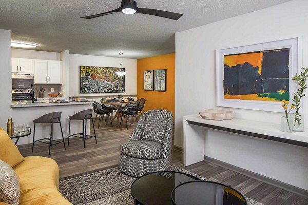 Stylish living room with modern furniture at The Oakley Apartments