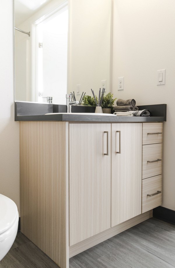 Spacious bathroom with modern fixtures at The Parsonage Apartments