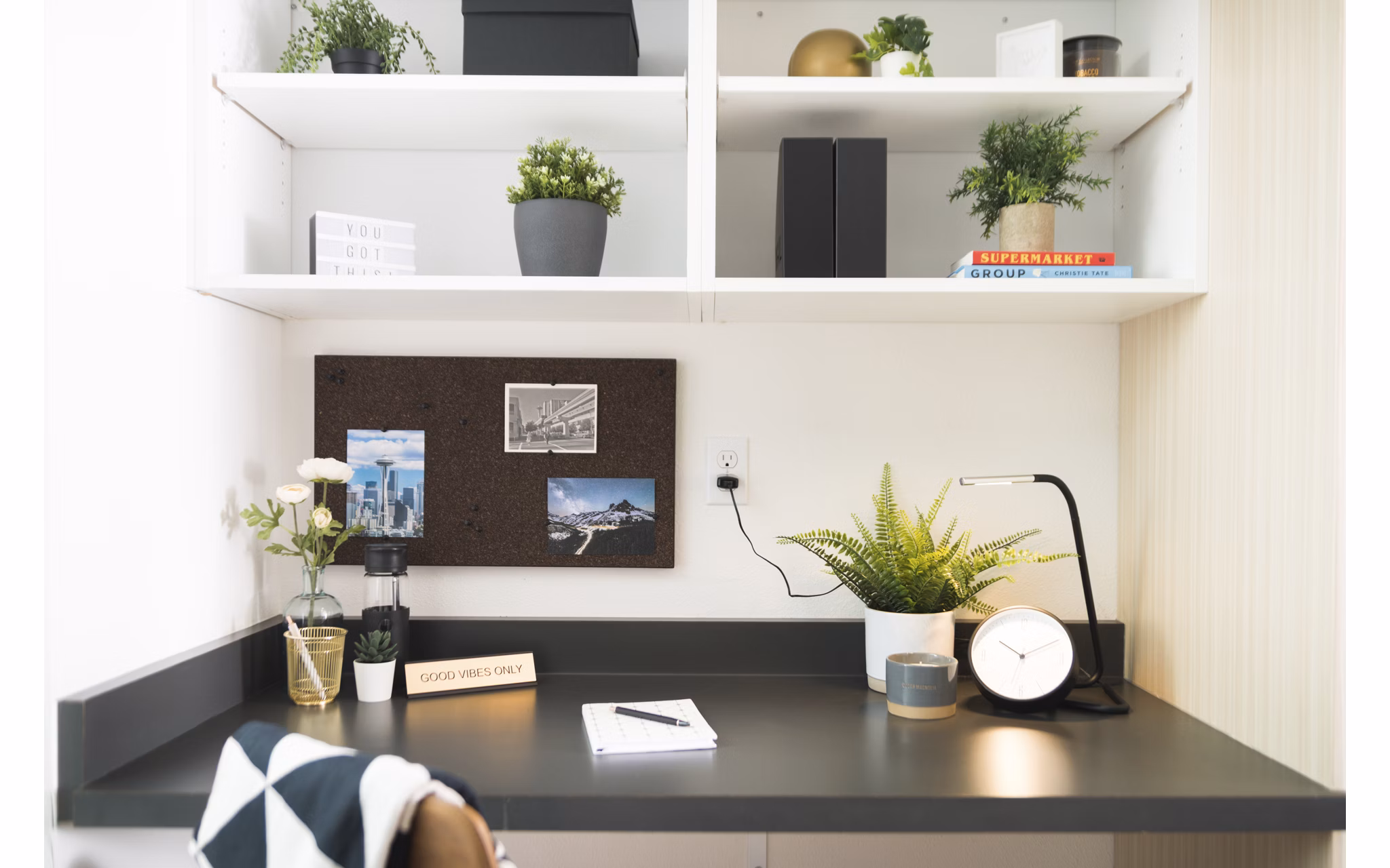 Modern home office with sleek desk and ergonomic chair at The Parsonage Apartments