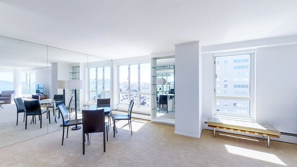 Dining room with city views at 1000 Chestnut Apartments in San Francisco