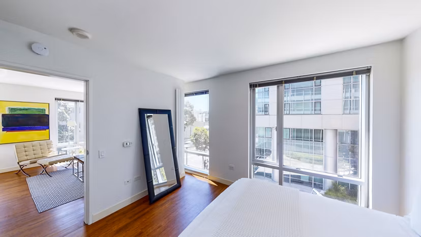 Cozy bedroom with modern design elements at 1188 Mission Apartments in San Francisco