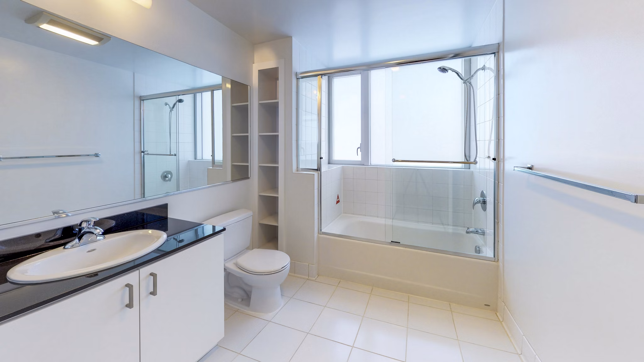 Modern bathroom featuring sleek fixtures at 1188 Mission Apartments, offering luxury living spaces in downtown San Francisco