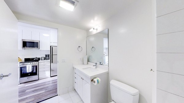 Bathroom with modern fixtures and sleek design at 1188 Mission Apartments in San Francisco