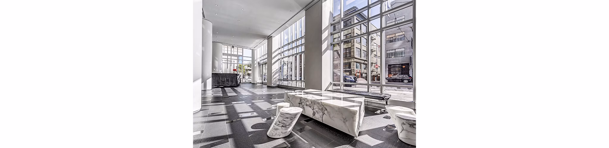 Modern clubhouse lobby with elegant seating area at 1188 Mission Apartments