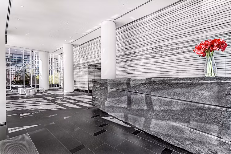 Clubhouse lobby with modern seating and decor at 1188 Mission Apartments