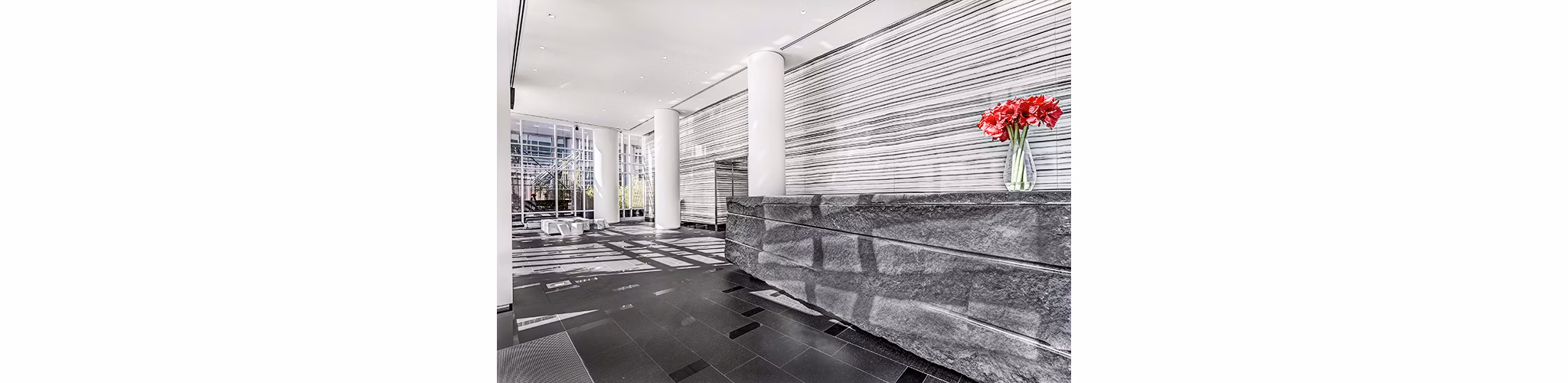 Clubhouse lobby with modern seating and decor at 1188 Mission Apartments