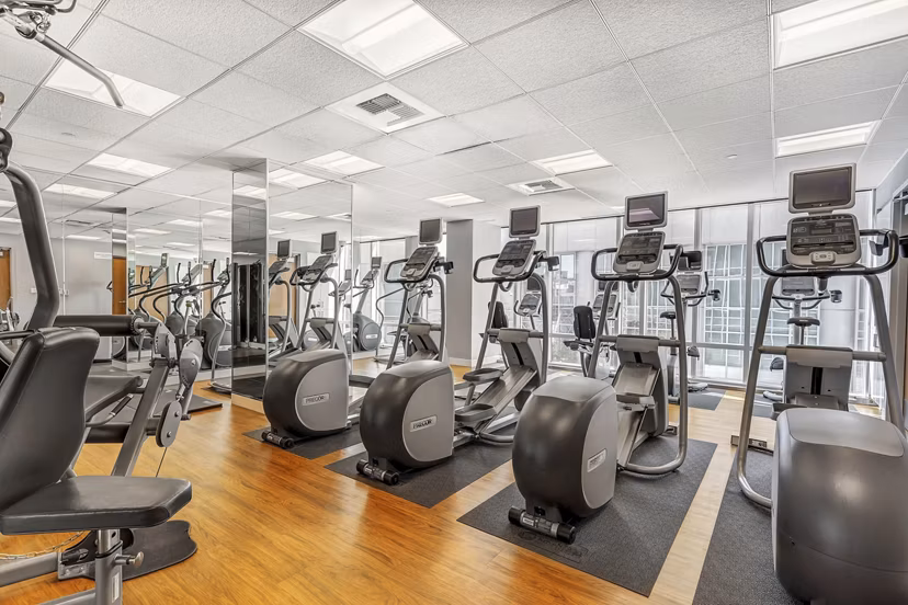 Modern fitness center with state-of-the-art equipment at 1188 Mission Apartments