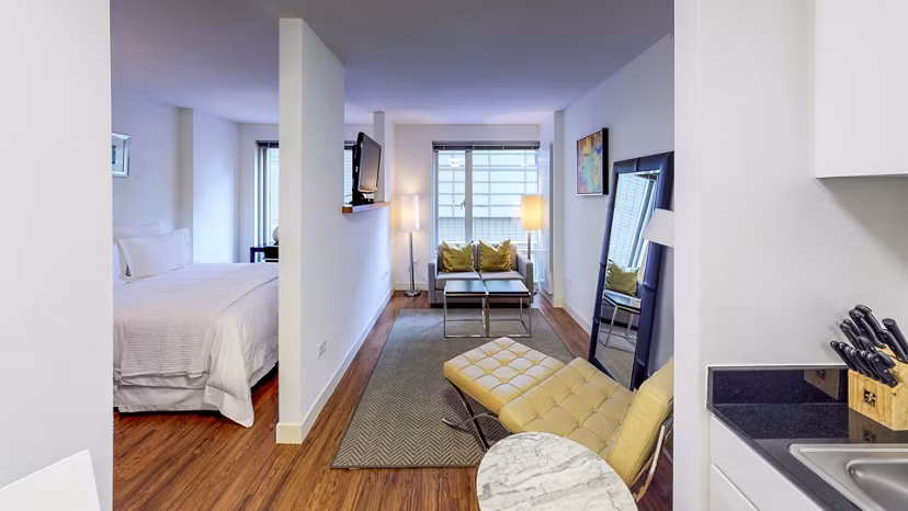 Contemporary living room with modern decor at 1188 Mission Apartments