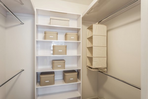 Walk-in bedroom closet with shelving at 1190 Mission Apartments