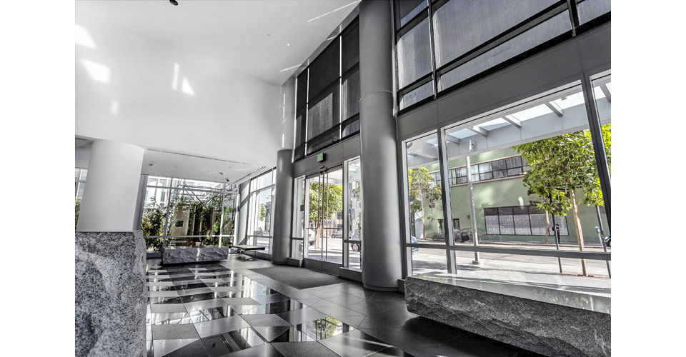 Elegant clubhouse lobby with modern decor at 1190 Mission Apartments