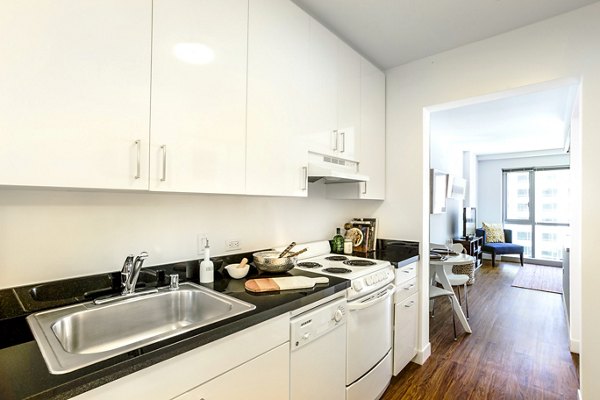 Sleek kitchen with stainless steel appliances in 1190 Mission Apartments, luxury living in the heart of San Francisco