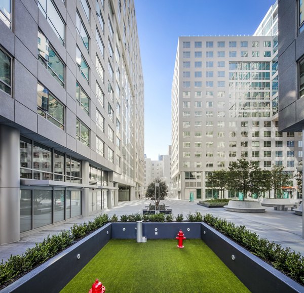 Dog park with agility features at 1190 Mission Apartments