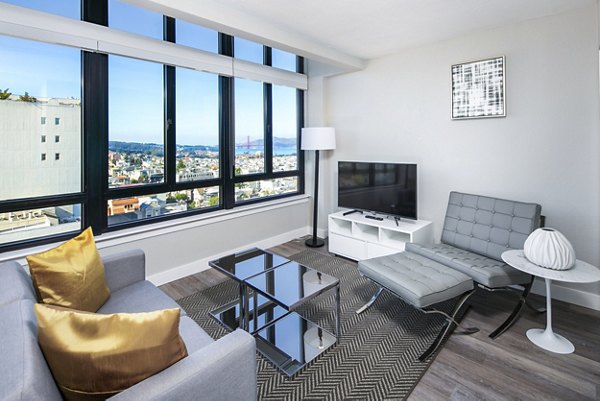 Spacious living room with modern decor at 2000 Broadway Apartments in Greystar's luxury collection