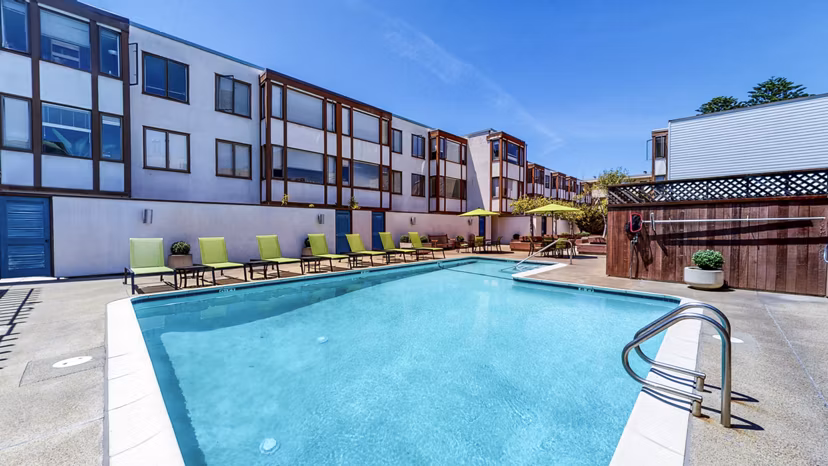 Rooftop pool with scenic views at 230 Dolores Apartments, luxury living in the heart of the city