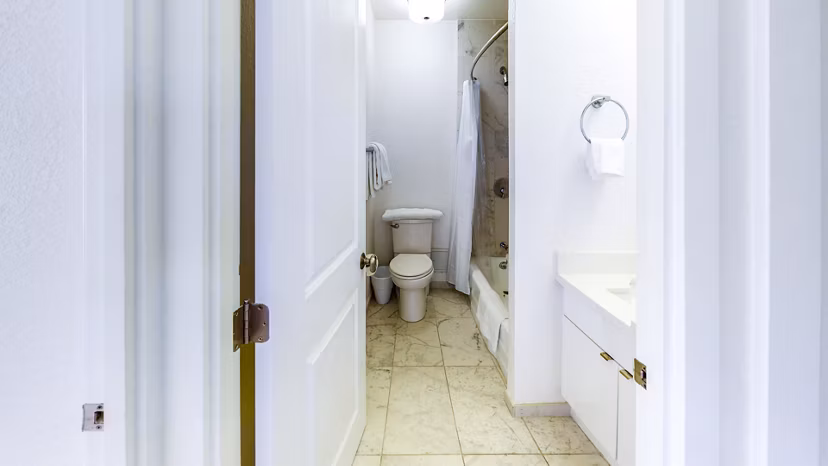 Modern bathroom with sleek fixtures at Clay Park Tower Apartments, offering luxury living in a prime location