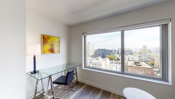 Modern living room with elegant furnishings at Clay Park Tower Apartments