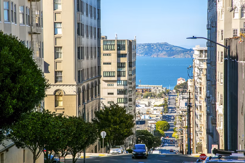 Stunning cityscape view from a balcony at Clay Park Tower apartments in San Francisco