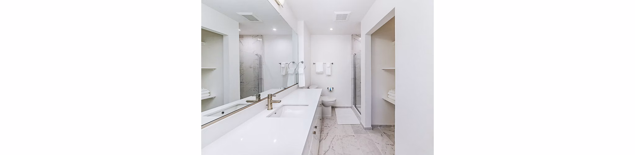 Modern bathroom with sleek fixtures and soft lighting at Marina Cove Apartments, luxury living by Greystar