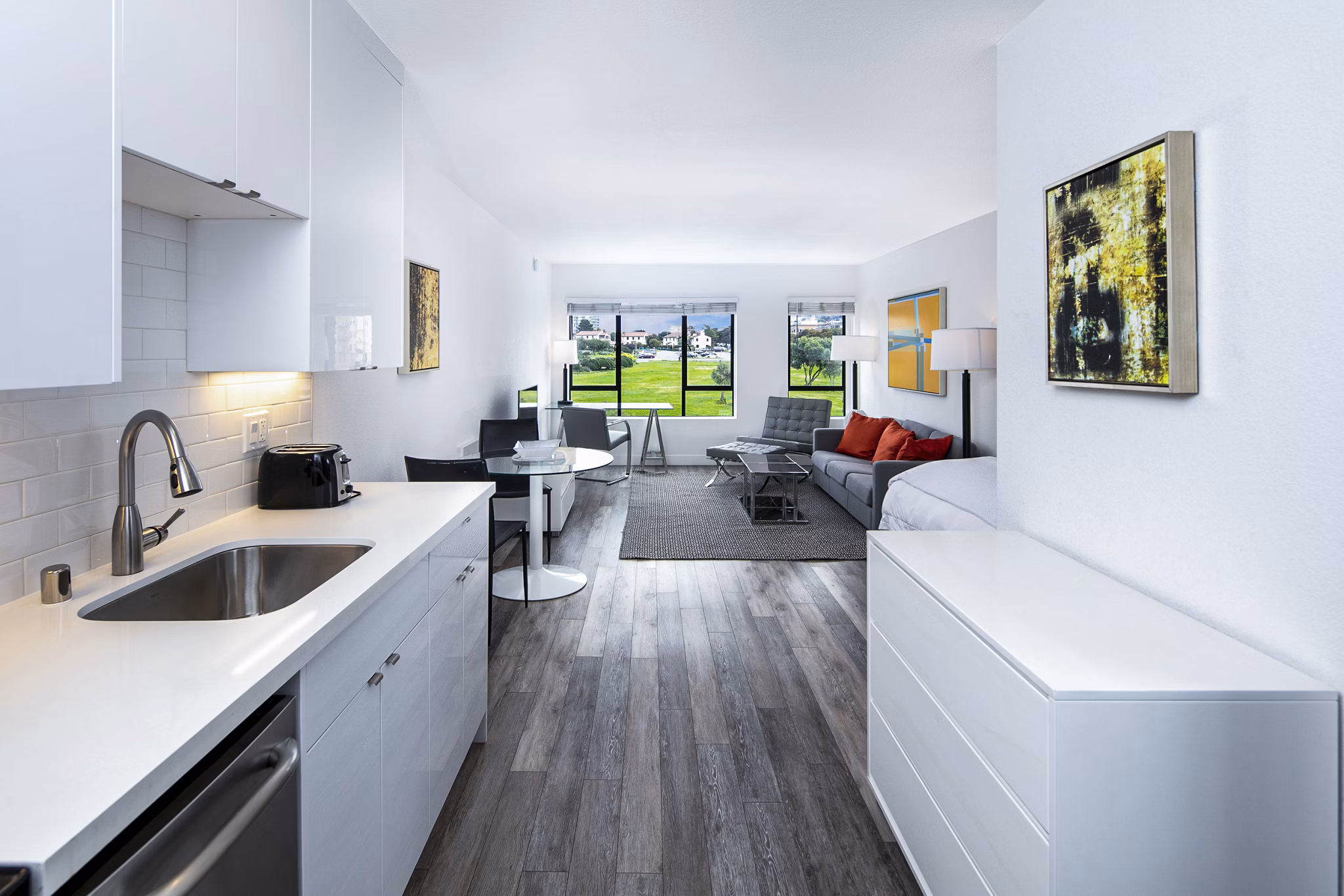Modern kitchen with stainless steel appliances at Marina Cove Apartments, a Greystar luxury property in a scenic waterfront location