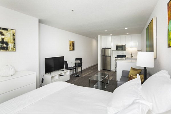 Elegant bedroom featuring modern design at Telegraph Hill Apartments