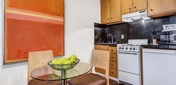 Dining room featuring modern decor and elegant lighting at Telegraph Hill Apartments, luxury living by Greystar in San Francisco