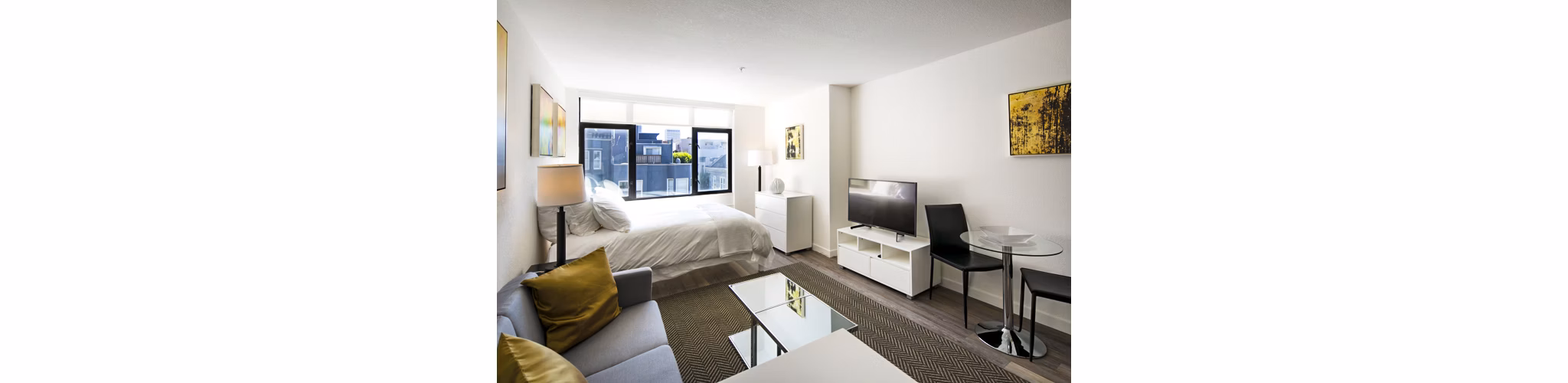 Spacious living room with contemporary design at Telegraph Hill Apartments luxury rental