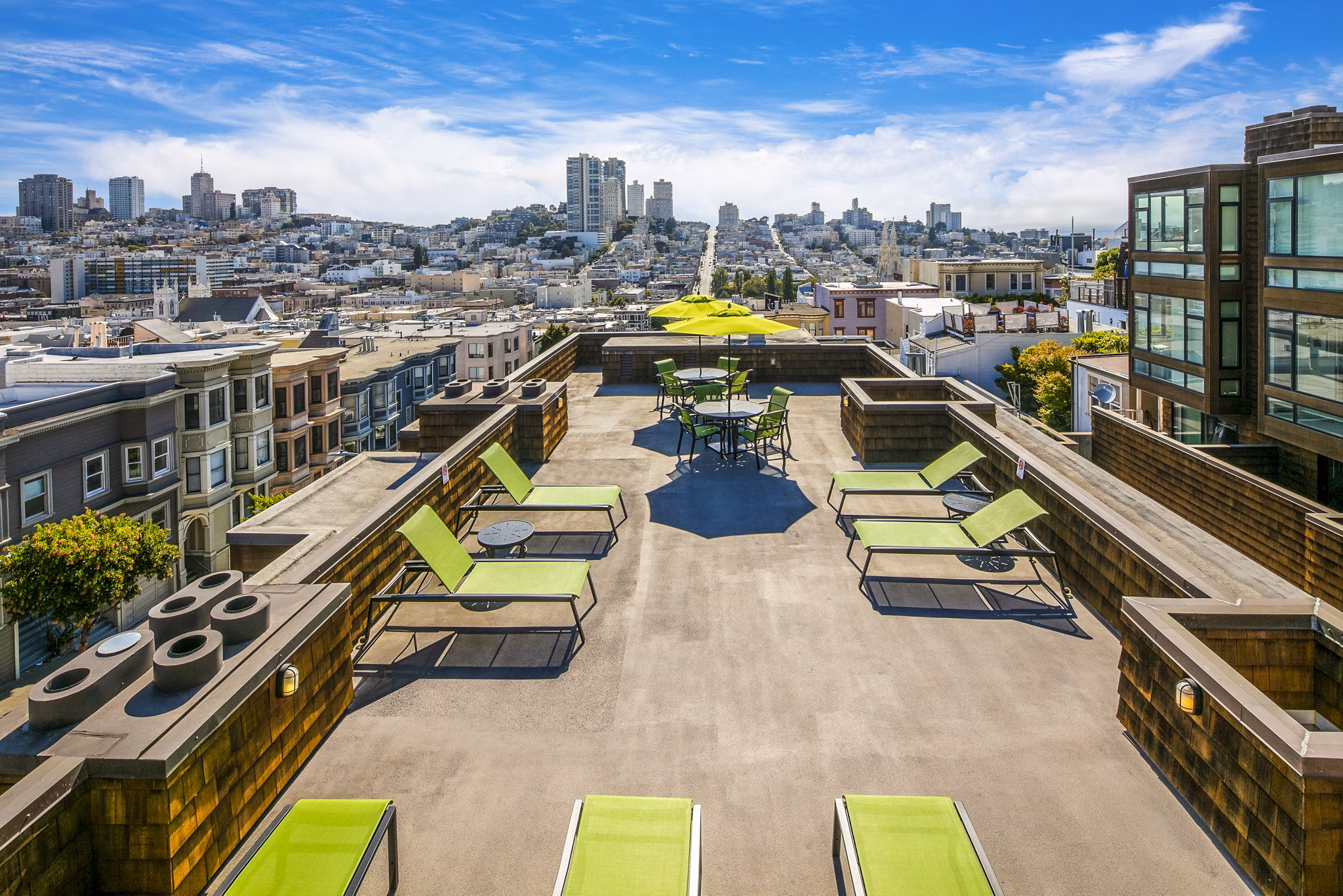 Private patio with scenic views at Telegraph Hill Apartments