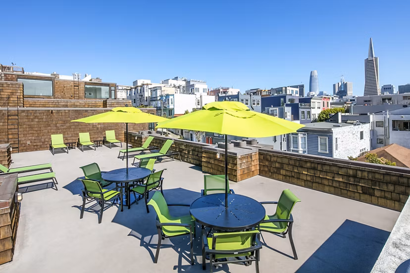 Relaxing terrace with scenic views at Telegraph Hill Apartments luxury residence