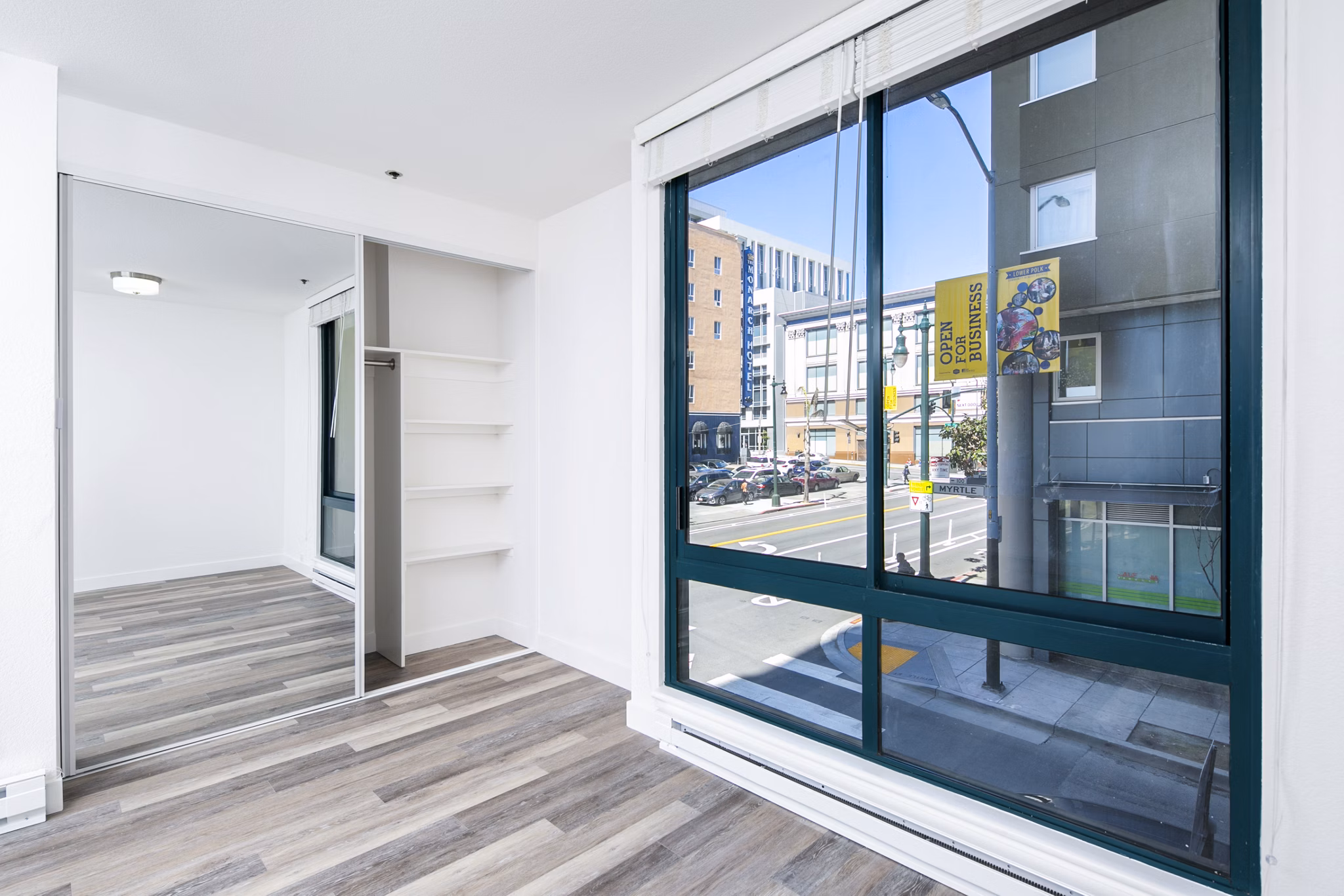 Cozy bedroom featuring stylish decor at Trinity Towers Apartments