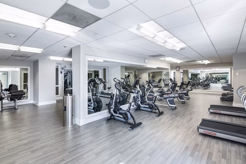 Fitness center with state-of-the-art equipment at Trinity Towers Apartments