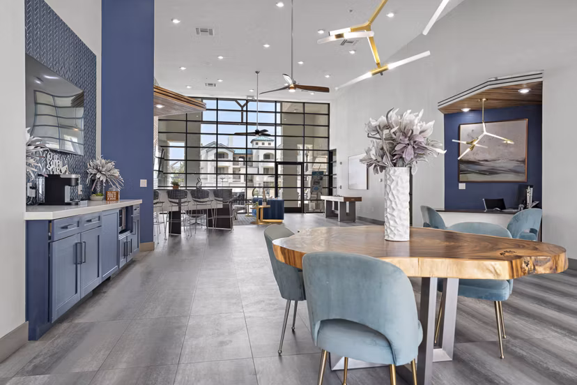 Clubhouse featuring modern design and communal spaces at The Met at 3rd and Fillmore Apartments in Phoenix