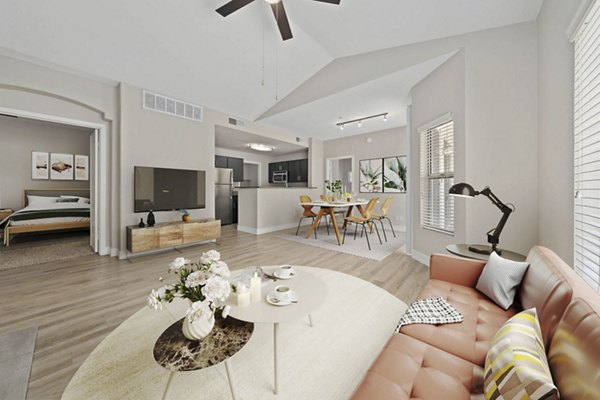 Modern living room with sleek design and natural light at The Met at 3rd and Fillmore Apartments in Phoenix, a Greystar luxury community