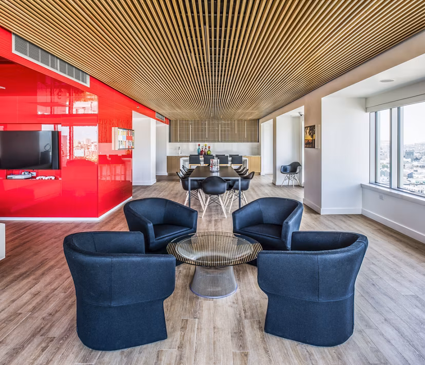 Elegant clubhouse with modern decor at 33 8th St Apartments, offering luxury amenities and community spaces for residents
