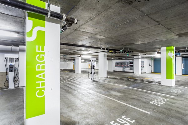 Secure covered parking garage at 33 8th St Apartments