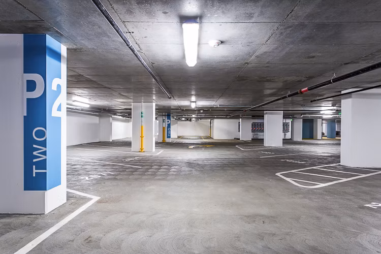 Secure covered parking garage at 33 8th St Apartments, a Greystar community