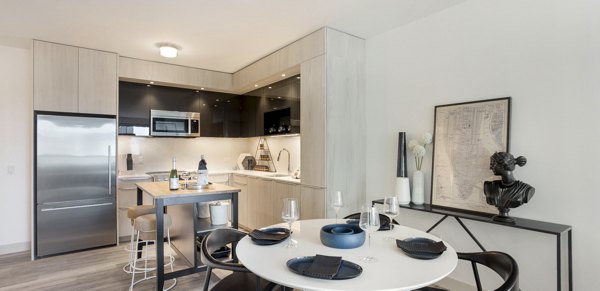 Elegant dining room with modern design at 33 8th St Apartments in Greystar's luxury community setting